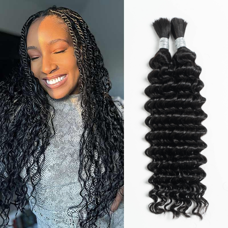 [Style Icon] Human Hair Deep Wave Bulk Hair Extensions for Boho Knotless Braiding 95g/pack