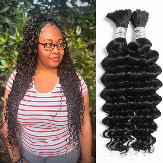 [Style Icon] Human Hair Deep Wave Bulk Hair Extensions for Boho Knotless Braiding 95g/pack