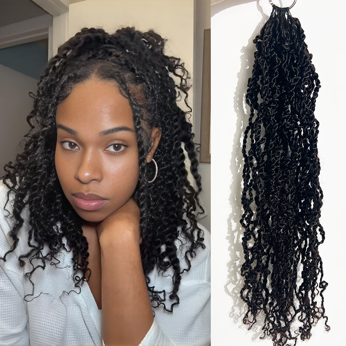 [Style Icon] Virgin Human Hair Crochet Hair Mini Twist Crochet Hair Natural Black Pre-Separated 56g/Bundle - Time-Saving 4 to 5 Bundles Recommended for a Full Head