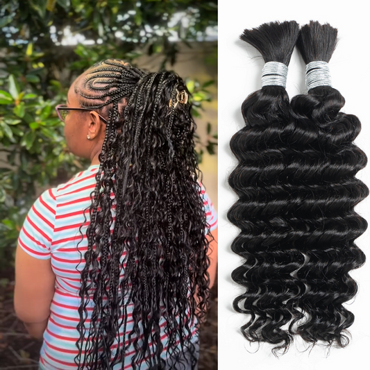 [Style Icon] Human Hair Deep Wave Bulk Hair Extensions for Boho Knotless Braiding 95g/pack