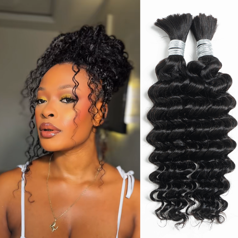 [Style Icon] Human Hair Deep Wave Bulk Hair Extensions for Boho Knotless Braiding 95g/pack