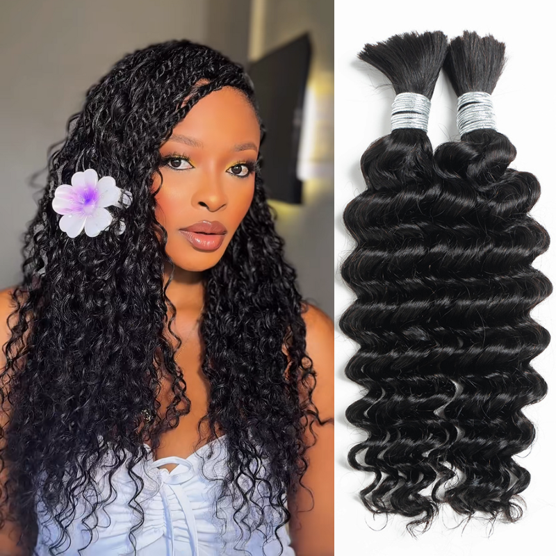 [Style Icon] Virgin Human Hair Deep Wave Bulk Hair Extensions for Boho Knotless Braiding 95g/pack