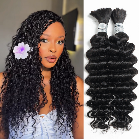 [Style Icon] Virgin Human Hair Deep Wave Bulk Hair Extensions for Boho Knotless Braiding 95g/pack
