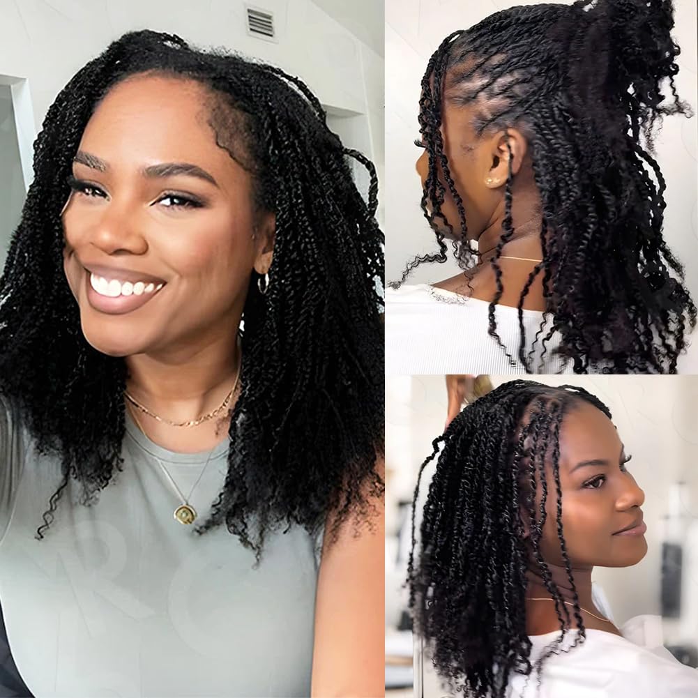 3 Packs/5 Packs Spring Twist Crochet Human Hair Afro Kinky Curly Braiding Hair Extension Upgraded Afro Kinkys Bulk Natural Black Hair 50 Gram/Pack