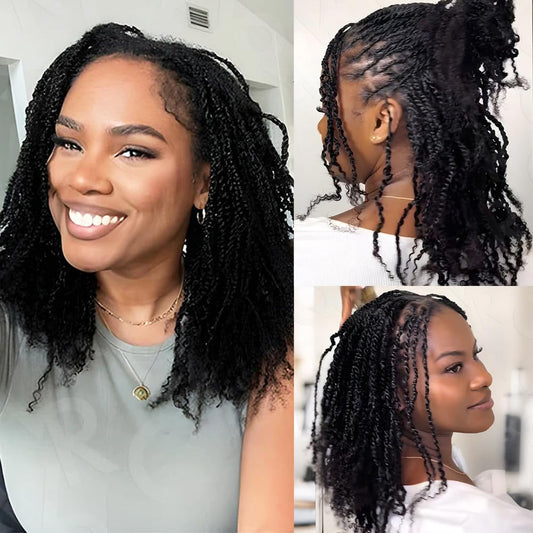 3 Packs/5 Packs Spring Twist Crochet Human Hair Afro Kinky Curly Braiding Hair Extension Upgraded Afro Kinkys Bulk Natural Black Hair 50 Gram/Pack