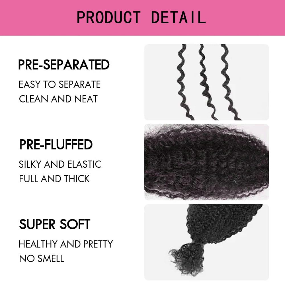 3 Packs/5 Packs Spring Twist Crochet Human Hair Afro Kinky Curly Braiding Hair Extension Upgraded Afro Kinkys Bulk Natural Black Hair 50 Gram/Pack