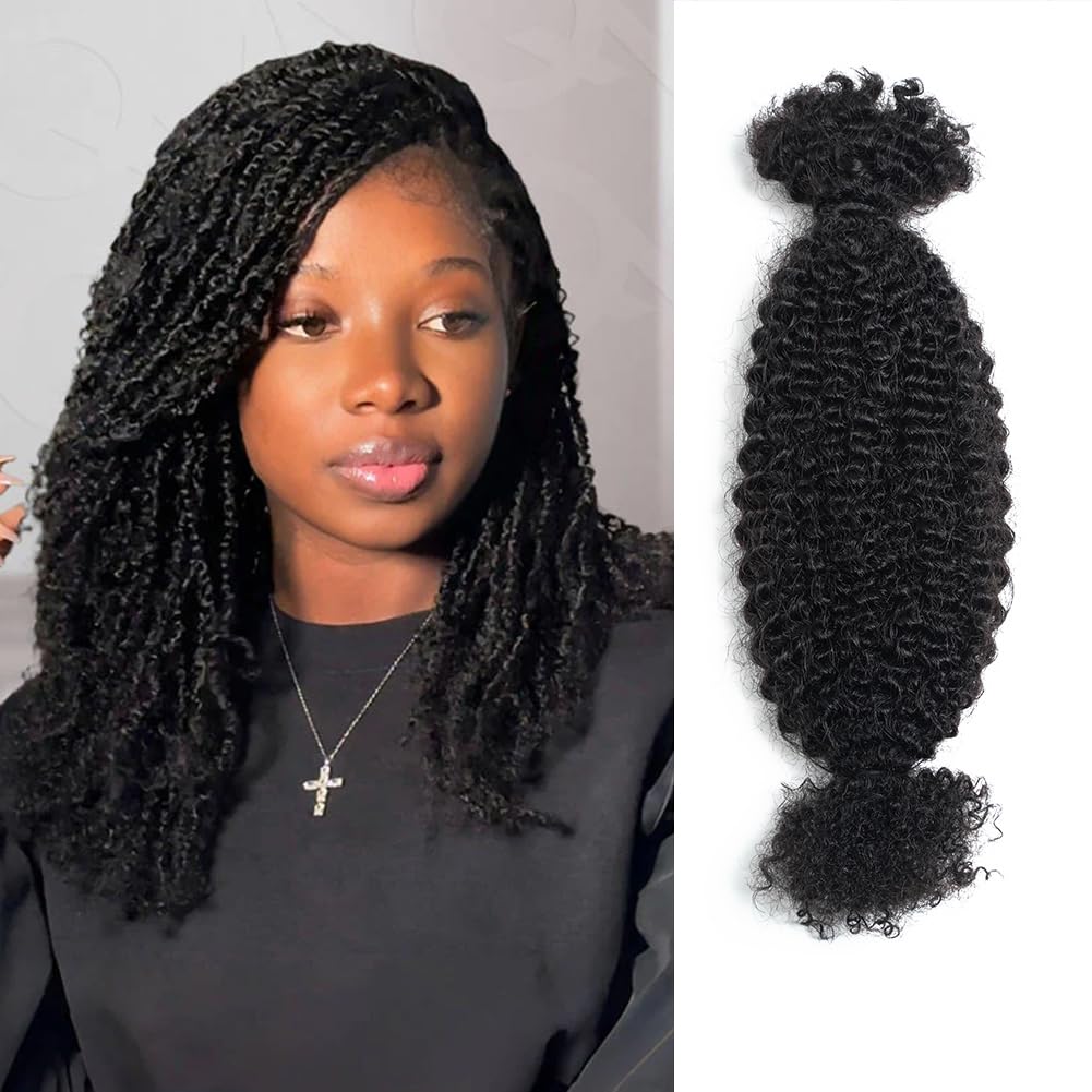 3 Packs/5 Packs Spring Twist Crochet Human Hair Afro Kinky Curly Braiding Hair Extension Upgraded Afro Kinkys Bulk Natural Black Hair 50 Gram/Pack