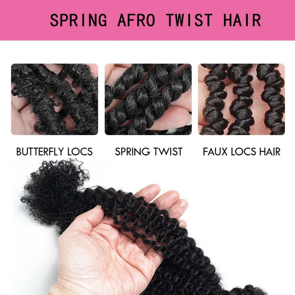 3 Packs/5 Packs Spring Twist Crochet Human Hair Afro Kinky Curly Braiding Hair Extension Upgraded Afro Kinkys Bulk Natural Black Hair 50 Gram/Pack