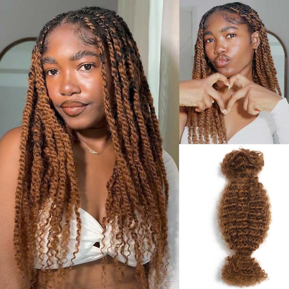 3 Packs/5 Packs Spring Twist Crochet Human Hair Afro Kinky Curly Braiding Hair Extension Upgraded Afro Kinkys Bulk Natural Black Hair 50 Gram/Pack