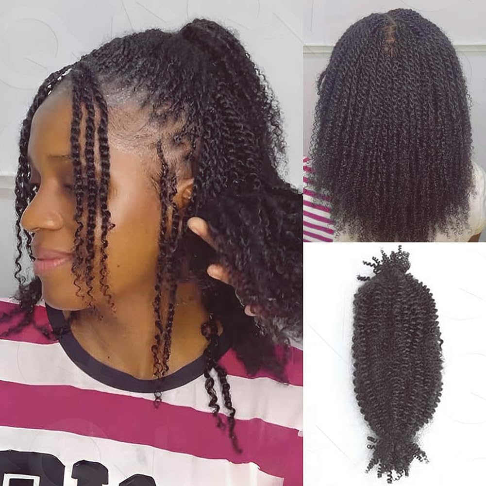 3 Packs/5 Packs Spring Twist Crochet Human Hair Afro Kinky Curly Braiding Hair Extension Upgraded Afro Kinkys Bulk Natural Black Hair 50 Gram/Pack