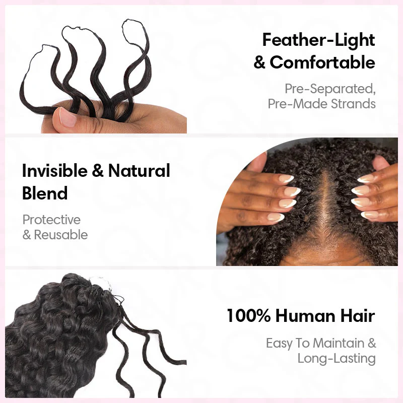[Style Icon] Crochet Human Hair Pre Looped Knotless Hair Natural Curly Hair for Kinky Twist Crochet Braiding Hair